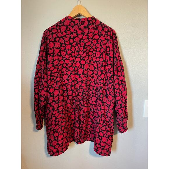 Vintage Womens Kimono Size 14W Red Black Floral Rayon Whimsigoth Fairy 80s - Picture 4 of 7